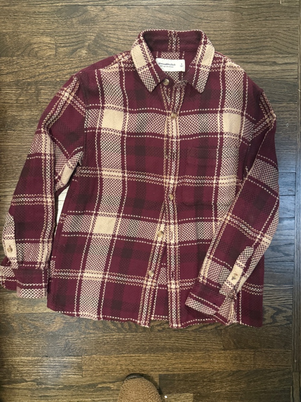 Abercrombie & Fitch Burgundy and Cream Plaid Shirt Jacket